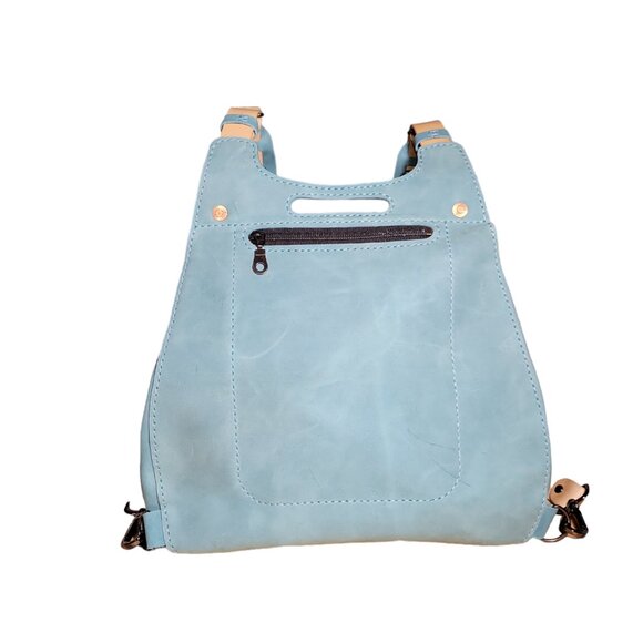 Handmade Light Blue Leather Convertible Backpack Shoulder Bag Crossbody Hobo main image 12